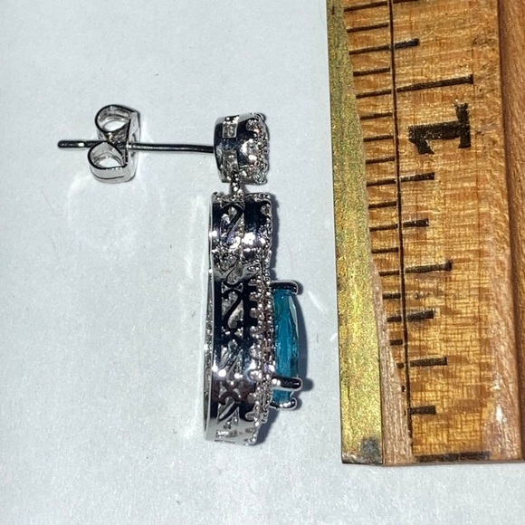 Gold Coast Platinum Plated Blue and Clear Stones Earrings - Picture 6 of 12